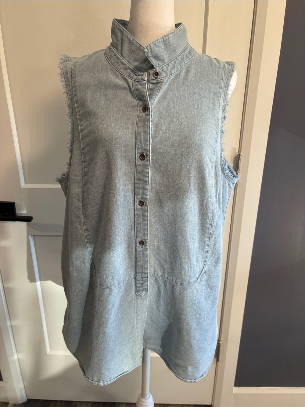Free People Sleeveless Light Blue Denim Top with pockets